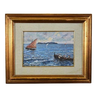 Unknown - View of Capri Island - Original Oil Painting on Cardboard - Mid-20th Century For Sale