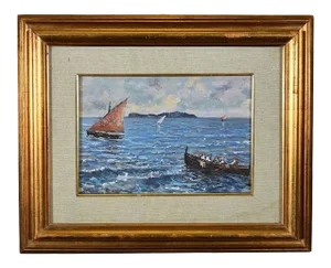 Unknown - View of Capri Island - Original Oil Painting on Cardboard - Mid-20th Century