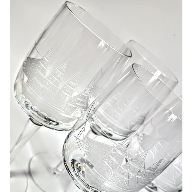 Glass Hand Cut Clipper Ship Goblets- Set of Four For Sale - Image 7 of 12