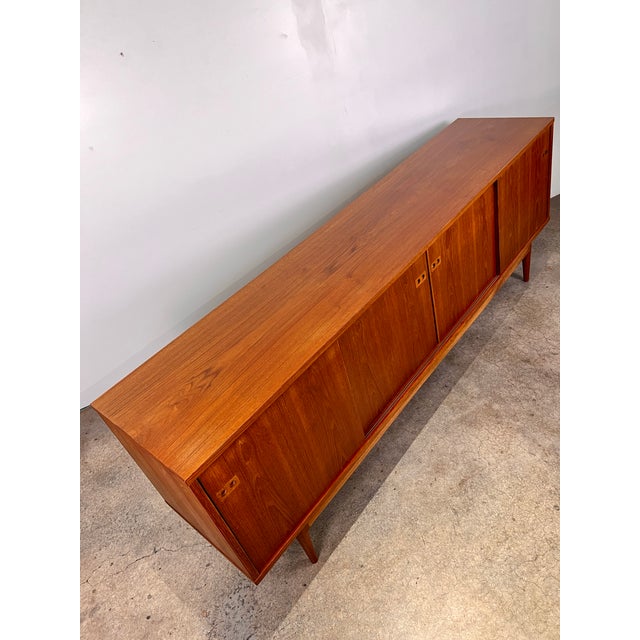 Mid Century Danish Modern Long Low Long Teak 4 Door Credenza by Kofod Larsen, Attributed For Sale - Image 10 of 11