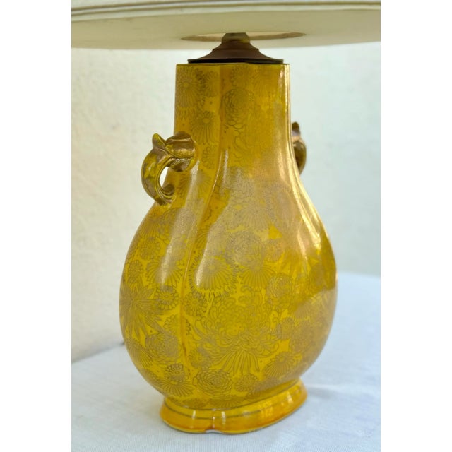 Ceramic Table Lamp: Vintage Sunflower Yellow and Gilt Japanese Glazed Ceramic Lamp For Sale - Image 7 of 12