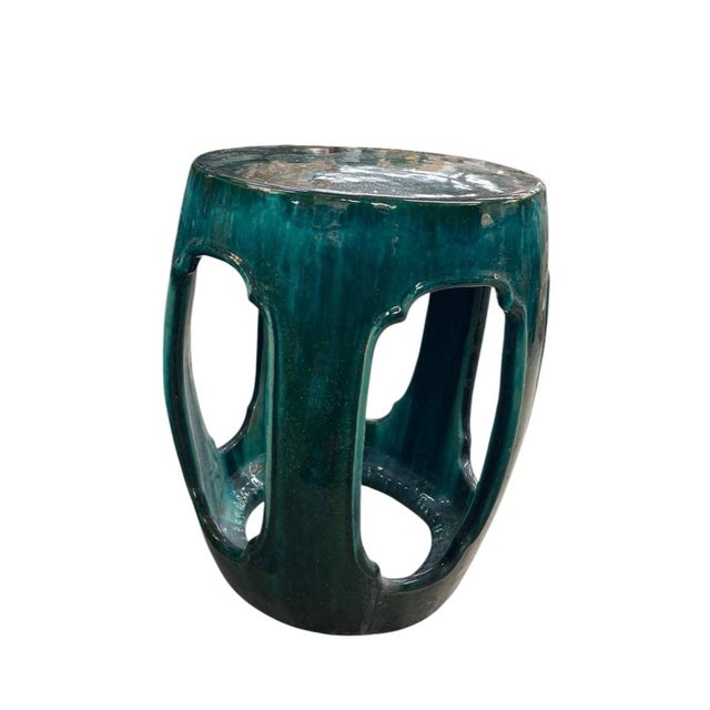 Vintage Openwork Glazed Ceramic Garden Stool For Sale In West Palm - Image 6 of 12