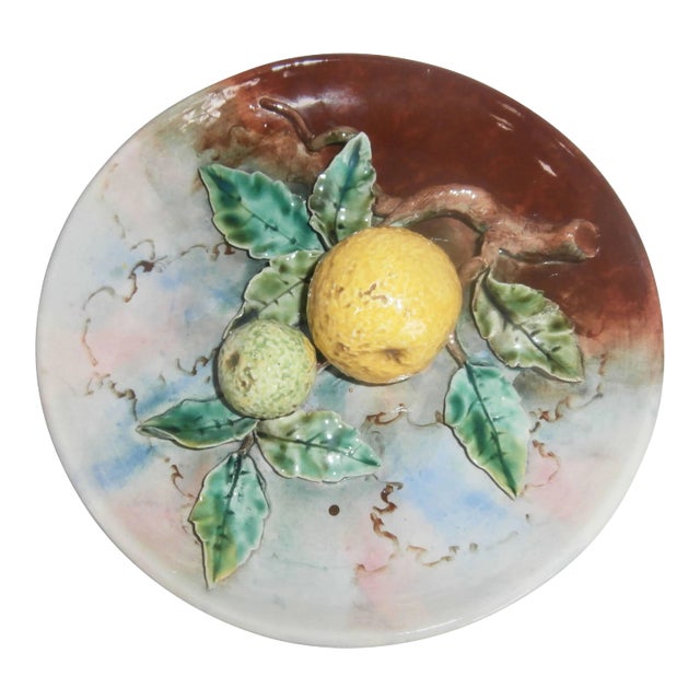 19th Century French Provincial Fives Lille Majolica Grapefruit Wall Plate For Sale