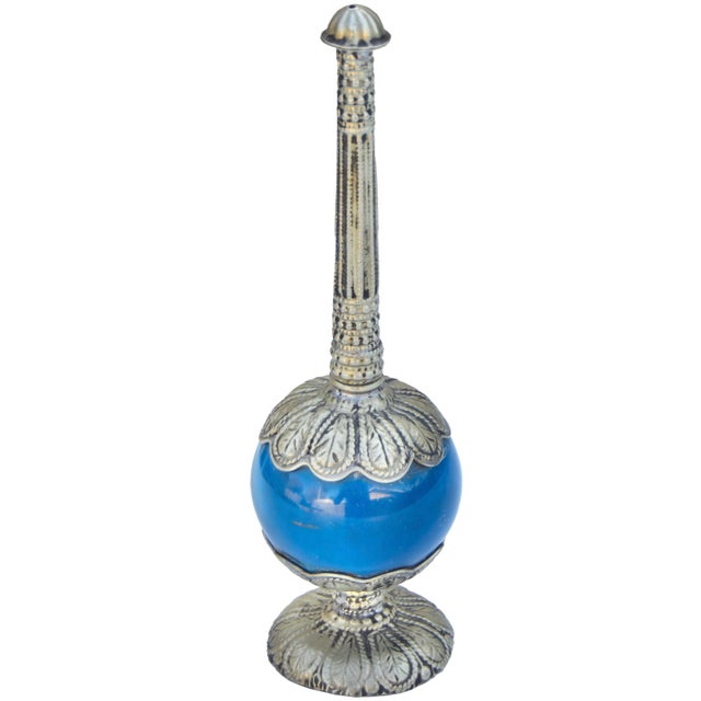 Mid-Century Modern Mid 20th Century Handmade Moroccan Blue & Silver Perfume Bottle For Sale - Image 3 of 6