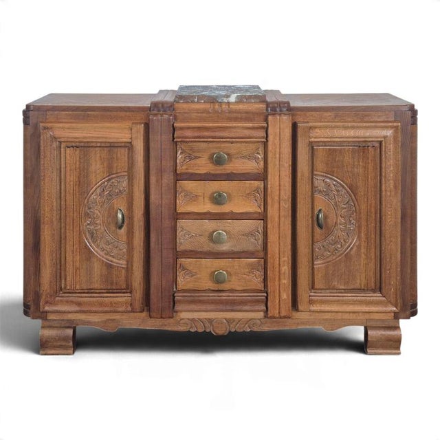 Art Deco Sideboard in Carved Oak with Marble Top, 1930s For Sale - Image 9 of 9