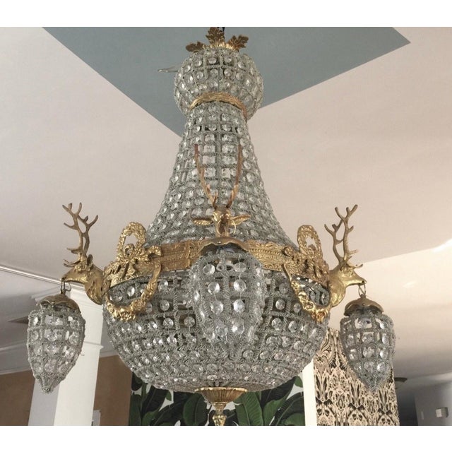 Metal Vintage French Gold Bronze Deer Chandelier - 1 Pc For Sale - Image 7 of 11