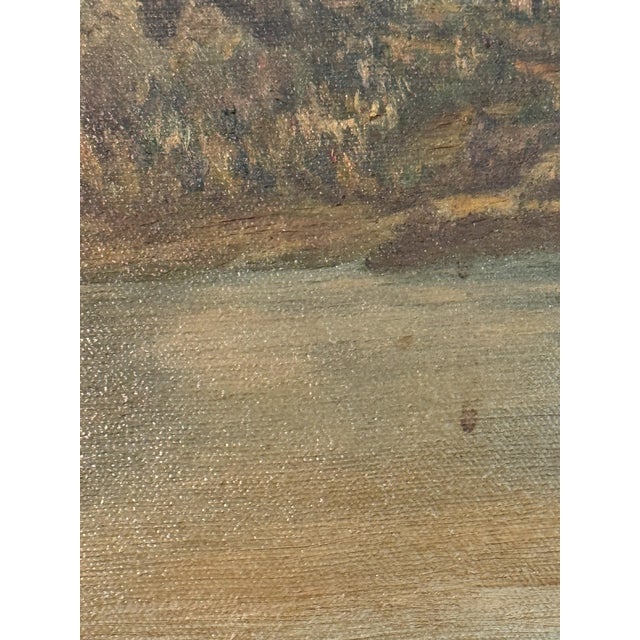 1970s Vintage Original Landscape Oil Painting on Canvas, Waterfront Cottage Scene For Sale - Image 5 of 5