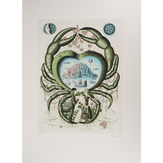 Raymond Peynet, Zodiac Sign, Cancer, Original Signed Engraving For Sale