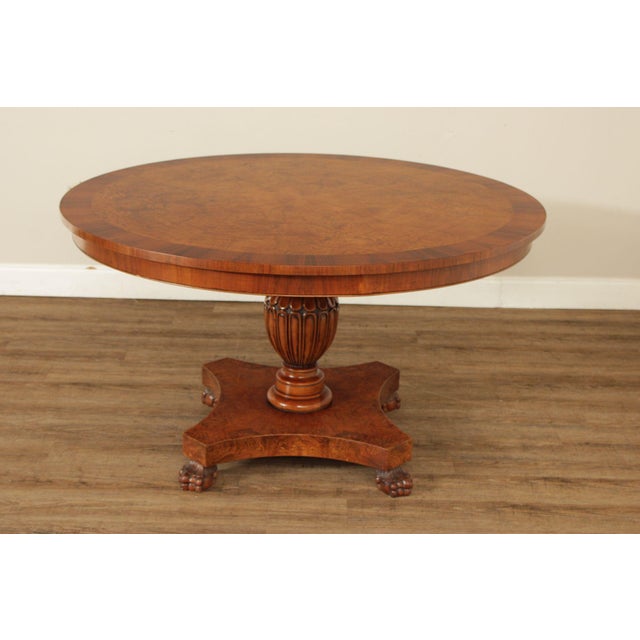 Late 20th Century Italian Made Empire Style Round Burlwood Pedestal Center Table For Sale - Image 15 of 18
