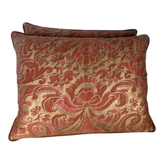 Pair of Authentic Fortuny Textile Pillows With Velvet Backs For Sale