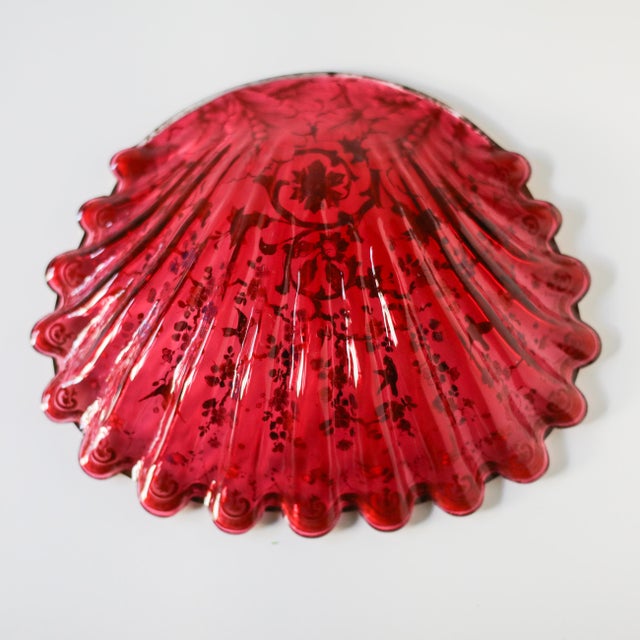 Glass Late 19th Century Moser Cranberry Glass Shell Dish With Enamel & Gilt For Sale - Image 7 of 18