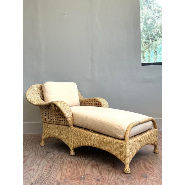 Camel Vintage Coastal McGuire Woven Rattan Chaise Lounge For Sale - Image 8 of 12
