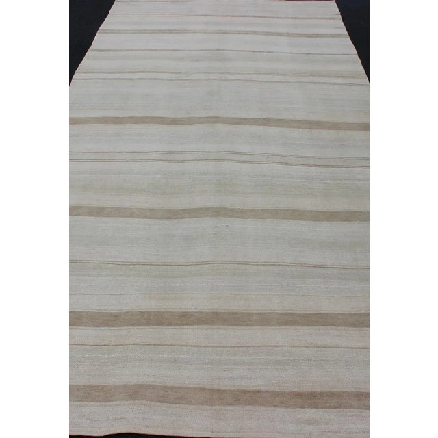 Mid 20th Century Large Gallery Runner Vintage Turkish Kilim Stripes in Light Camel and Neutral Tone For Sale - Image 5 of 12