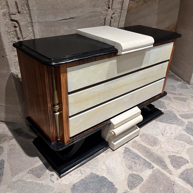 Art Deco 1940s French Neoclassical Dresser Goatskin Bronze For Sale - Image 3 of 11