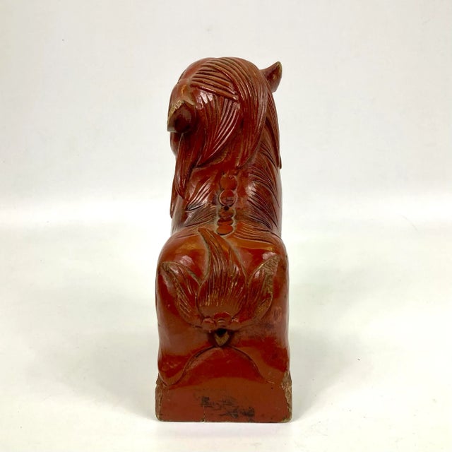 19th Century Chinese Red Lacquered Wooden Foo Dog For Sale - Image 4 of 7