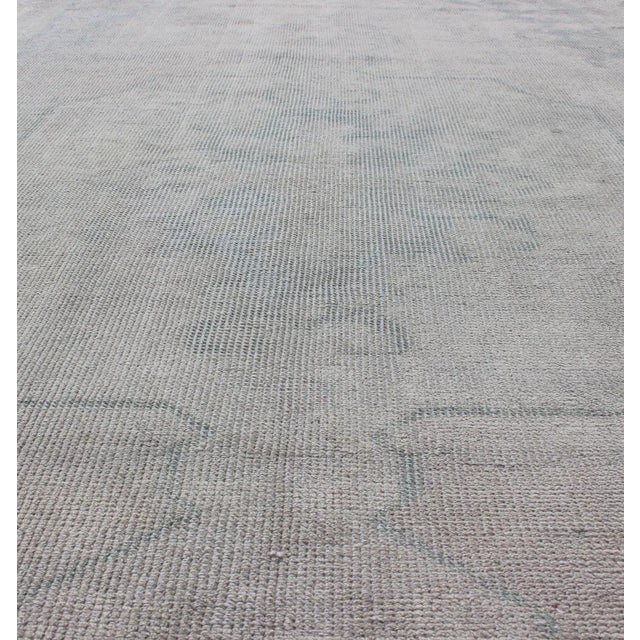 Antique White Turkish Oushak Rug in Faded Steel Blue and Soft Gray With Subtle Medallion For Sale - Image 8 of 11