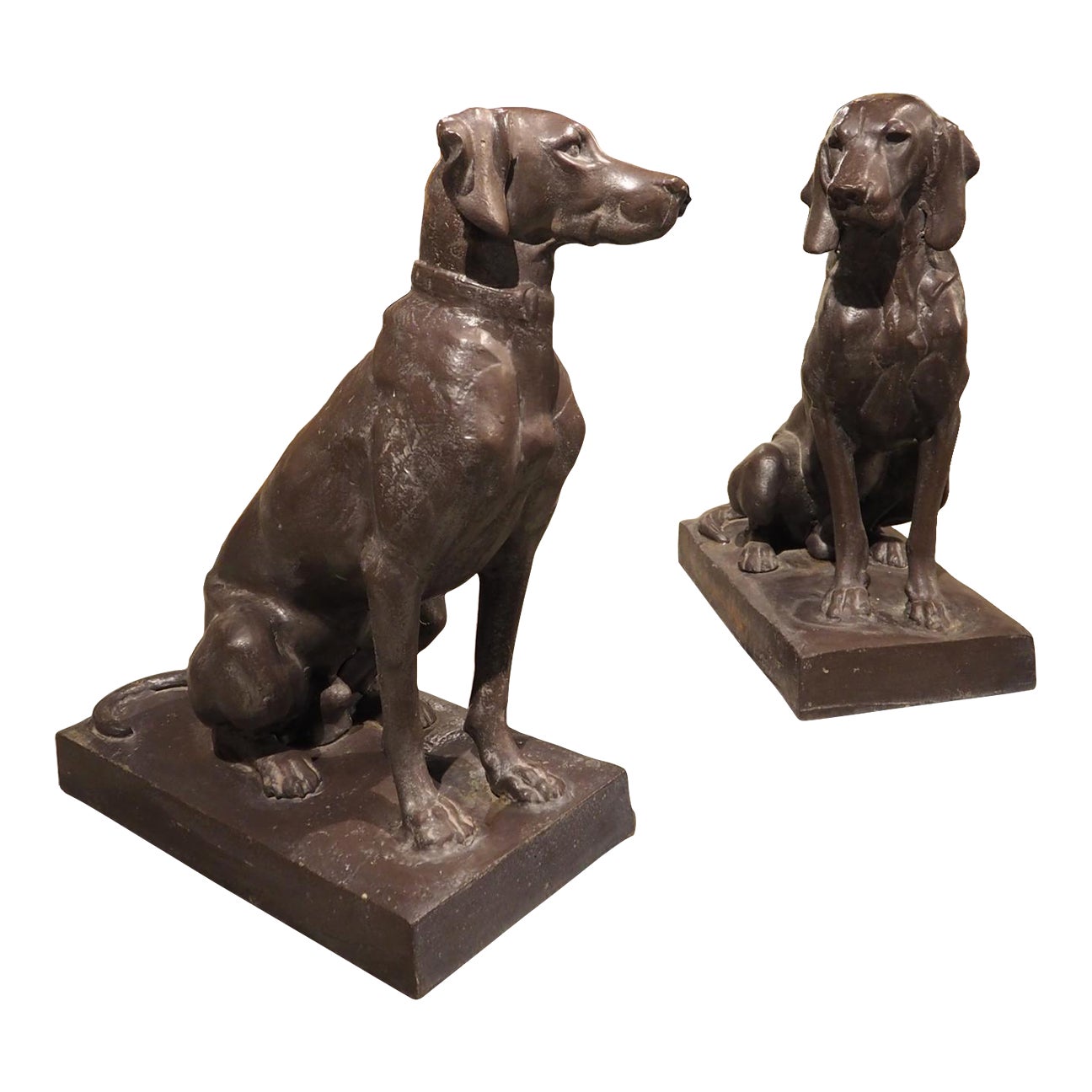 Pair of Antique French Cast Iron Hunting Dogs After A. Jacquemart