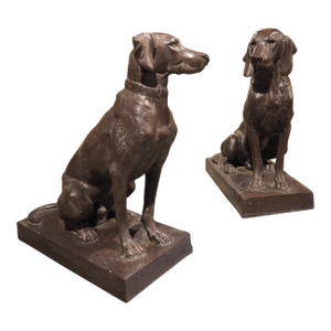 Pair of Antique French Cast Iron Hunting Dogs After A. Jacquemart, Circa 1900