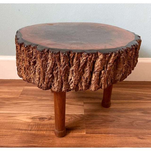 Vintage Raw Live Edge Wood Tree Trunk Slab Stool/ Table/ Plant Stand For Sale - Image 12 of 13