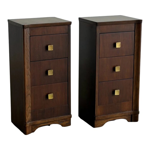 1960s Pair of Art Deco 3-Tier Drawer Nightstands, A Pair For Sale