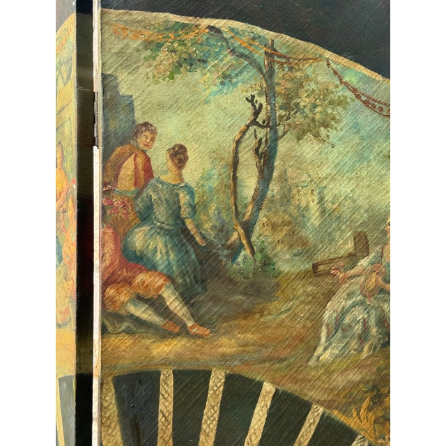 Vintage "Vernis Martin" Antique Style Hand-Painted 4-Panel Folding Screen Room Divider For Sale In Austin - Image 6 of 11