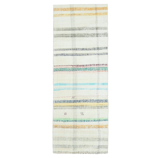 Vintage Turkish Hand-Knotted Wool Cotton Beige Kilim Runner Rug For Sale - Image 10 of 10