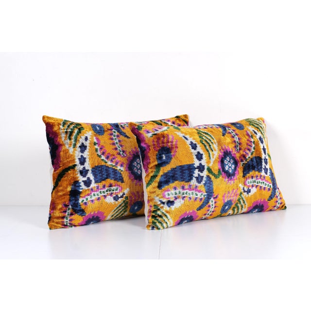 Silk and Velvet Ikat Lumbar Pillow Cover - Set of Three For Sale - Image 9 of 11