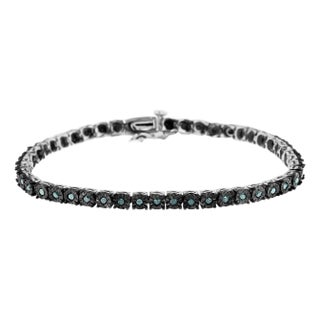 Black Rhodium Plated .925 Sterling Silver 1.0 Cttw Diamond Miracle Tennis Bracelet (Enhanced Blue Color, I3 Clarity) - 7" For Sale