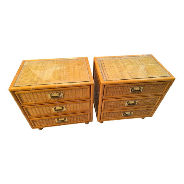 Bamboo and Rattan Pair of Nightstands For Sale