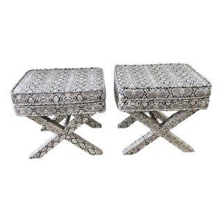 Pair of Faux Python Upholstered X-Base Benches For Sale