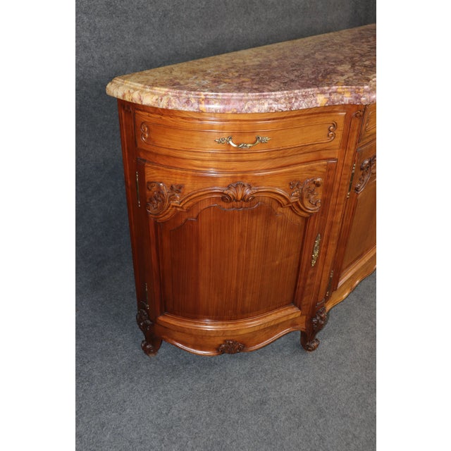 1940s Gorgeous Walnut and Breccia Marble French Louis XV Style Grand Sideboard Buffet For Sale - Image 5 of 7