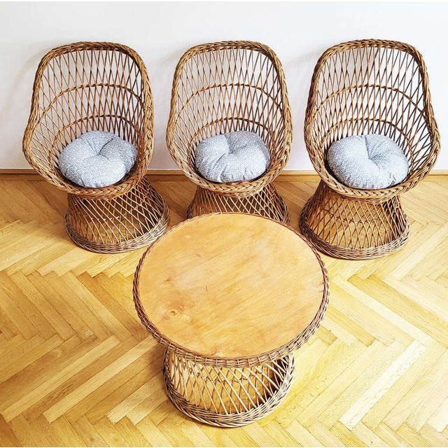 Mid-Century Modern Wicker Furniture Set, 1960s, Set of 4 For Sale - Image 12 of 12