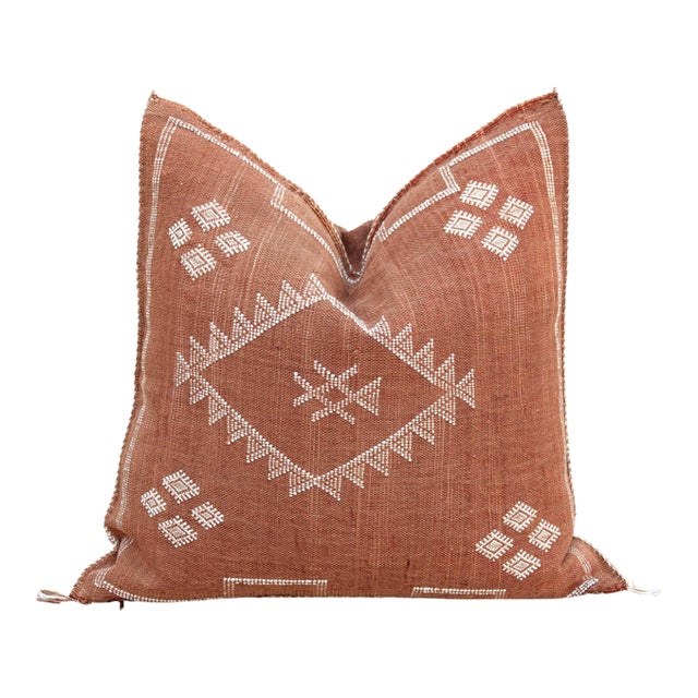 24" Cinnamon Diamond Moroccan Silk Pillow For Sale