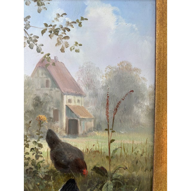 Wood Framed Oil-on-Board Farmyard Scene in the Dusseldorf School Style, Circa Mid-Century For Sale - Image 7 of 16
