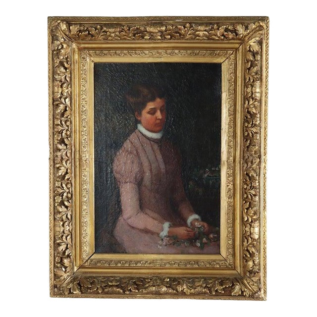 Oil on Canvas Portrait of a Maiden by Grant in Newcomb Macklin Attr Frame C1890 For Sale