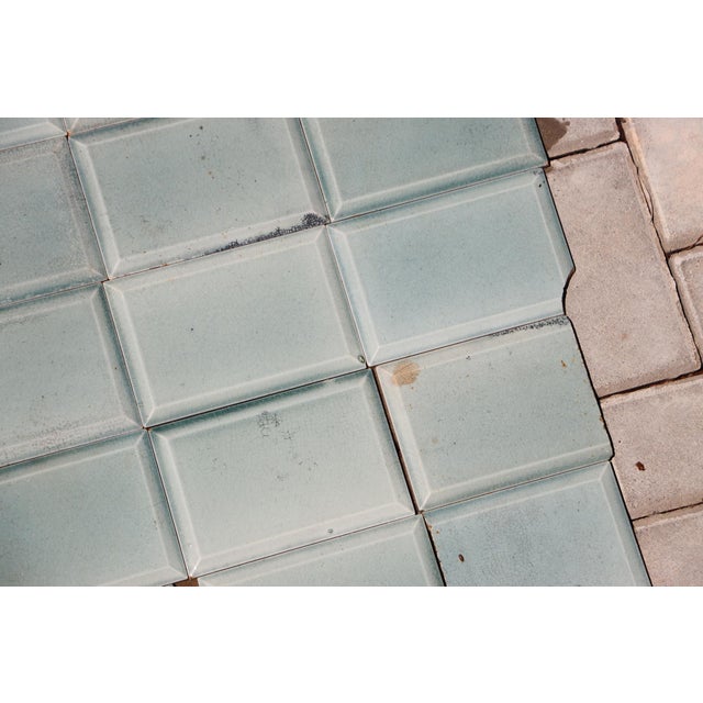 Antique 1920s Portuguese Art Deco Era Relief Tiles Set of 56 in Soft Seafoam Glaze For Sale - Image 11 of 18