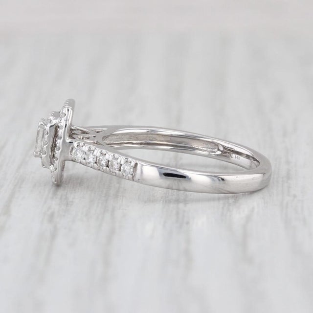 2010s 0.42ctw Diamond Halo Engagement Ring 14k White Gold Size 7 Emerald Cut, Size 7 For Sale - Image 5 of 8