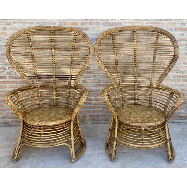 Set of Spanish High Back Armchair in Bamboo Wicker, 1970s For Sale - Image 16 of 18