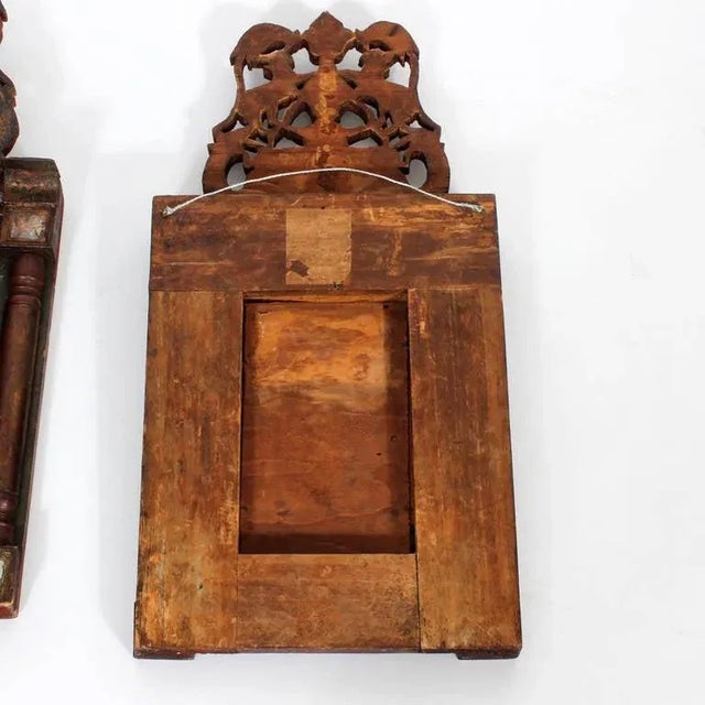 Chocolate Pierced Crest Courting Mirrors - a Pair For Sale - Image 8 of 11