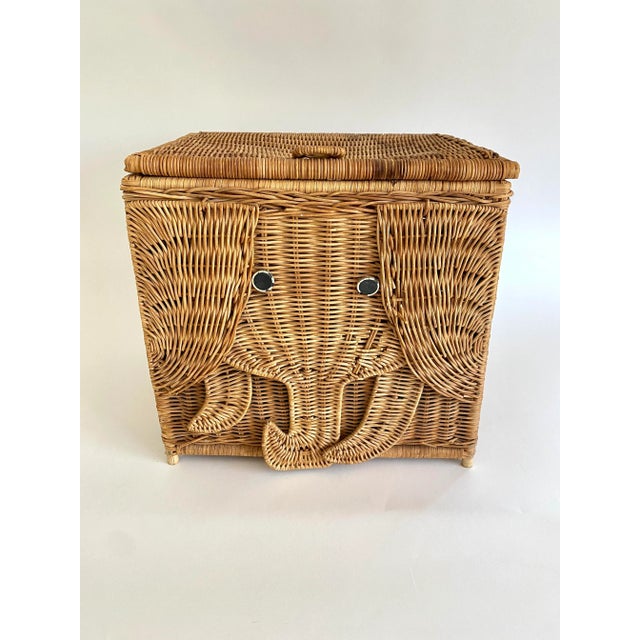 Mid-Century Modern Vintage Elephant Wicker Hamper Basket For Sale - Image 3 of 10