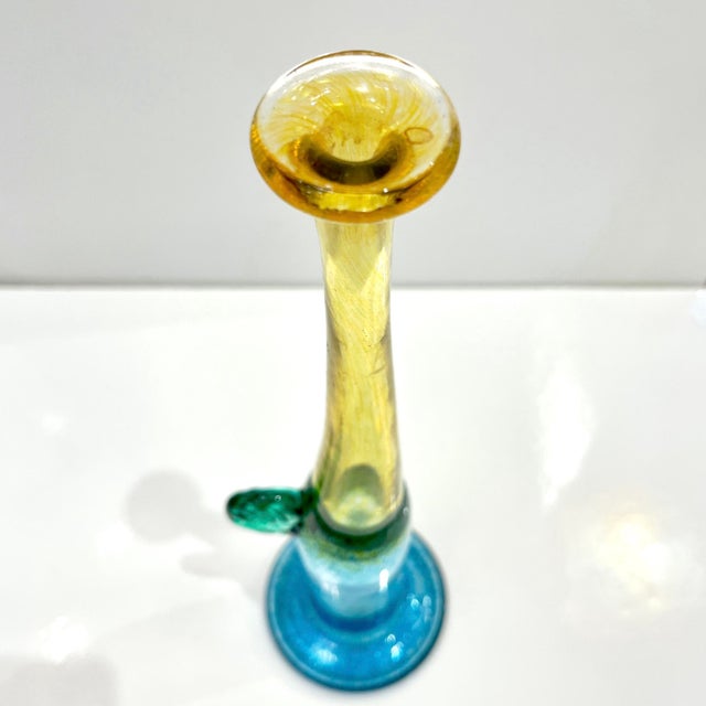1970s 1970s Bertil Vallien Swedish Blue Green Yellow Art Glass Vase for Kosta Boda For Sale - Image 5 of 13