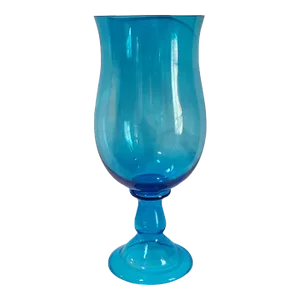 Vintage Tall Stemmed Pedestal Ocean Blue Glass Centerpiece Bowl Vase