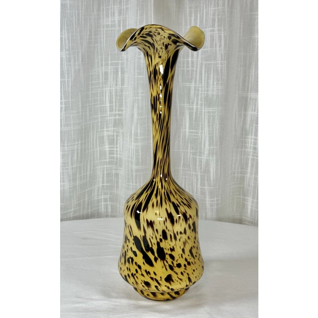 Amber Vintage Murano Style Tortoise Hand Blown Glass Art Vase For Sale - Image 8 of 10