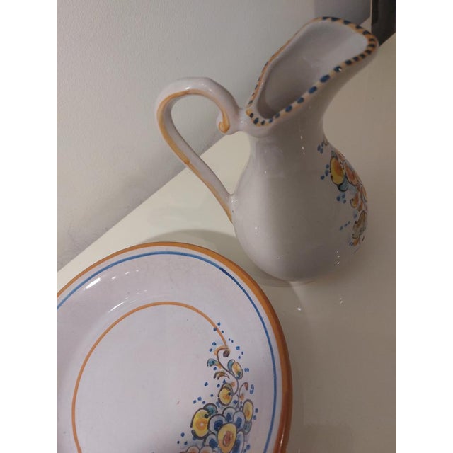 Rococo Hand-Painted Ceramic Plate and Jug Set from Lufeco, 1960s, Set of 2 For Sale - Image 3 of 16