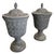 Pair of Neoclassical Style Basketweave Lead Garden Urns With Finial Lids For Sale
