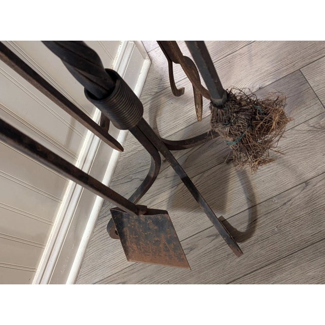 Large Vintage Cast Iron Fireplace Tools Set- 5 Pieces For Sale In Chicago - Image 6 of 8