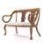 Elegant vintage two-seat settee featuring a sculptural Neoclassical Revival design with dramatic open lyre-form arms, a...