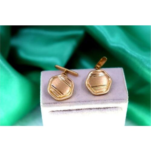 Metal Hexagonal Gold Cufflinks with Matte Reliefs and Raised Trims, Set of 2 For Sale - Image 7 of 7