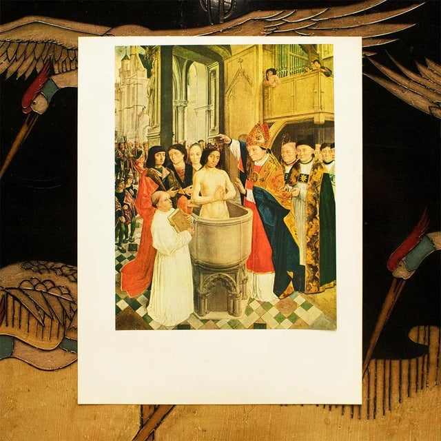 Renaissance 1956 After Master of Saint Gilles "The Baptism of Clovis", Vintage Full-Color Print For Sale - Image 3 of 7