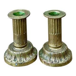 Vintage French Empire Brass Candlesticks - A Pair For Sale